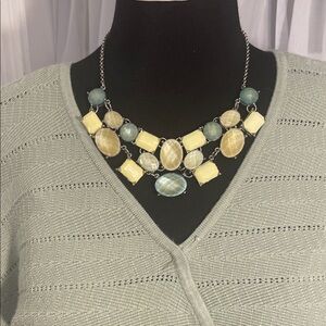 NY Green, Aqua and Yellow statement necklace that shimmers like moon glass